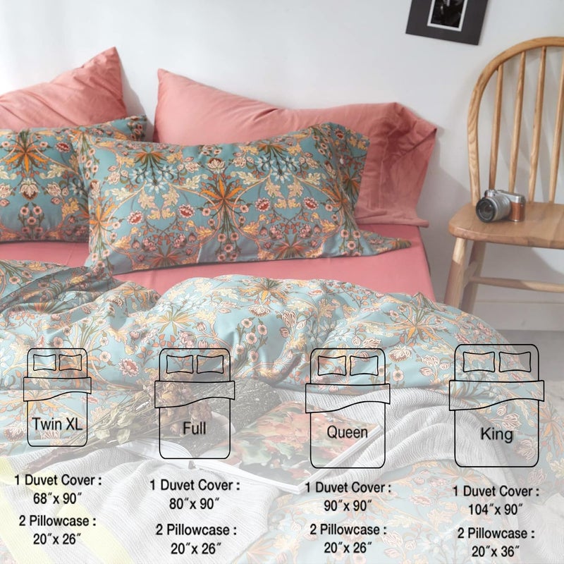 mixinni Vintage Style Garden Flower Duvet Cover Set with Zipper Closure Long Staple Percale Cotton Yellow Vibrant Pattern on Bedding Quilt Cover Set(King, All Season) - Image 4